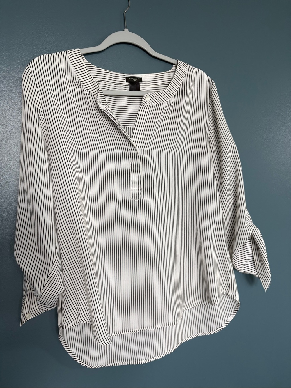 Striped Split-Neck Blouse - White/Black